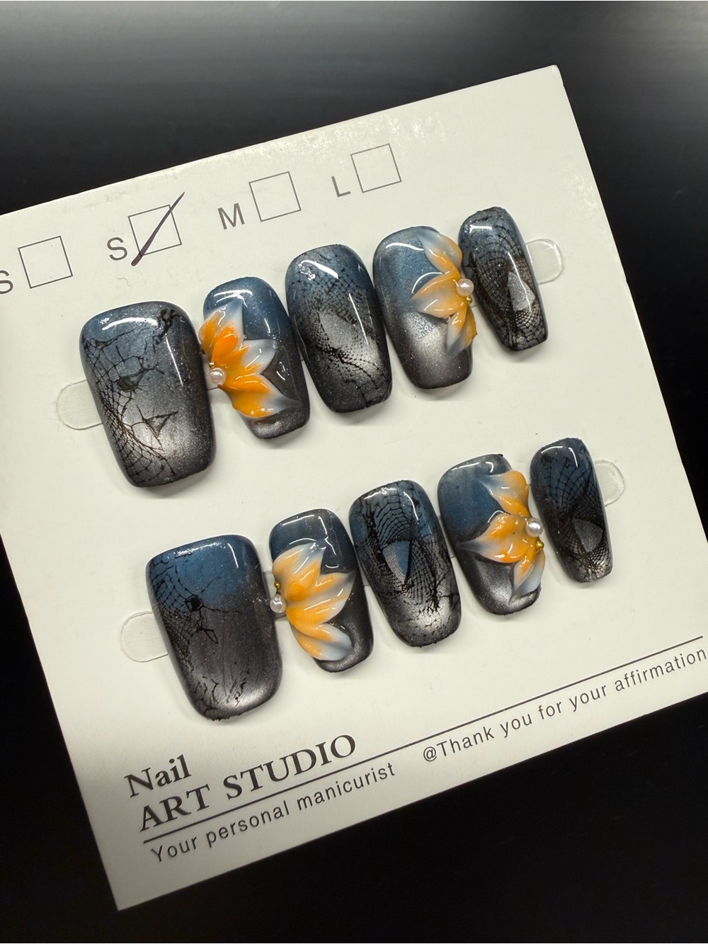 Spider 3D Yellow Floral Press-On Nails Small